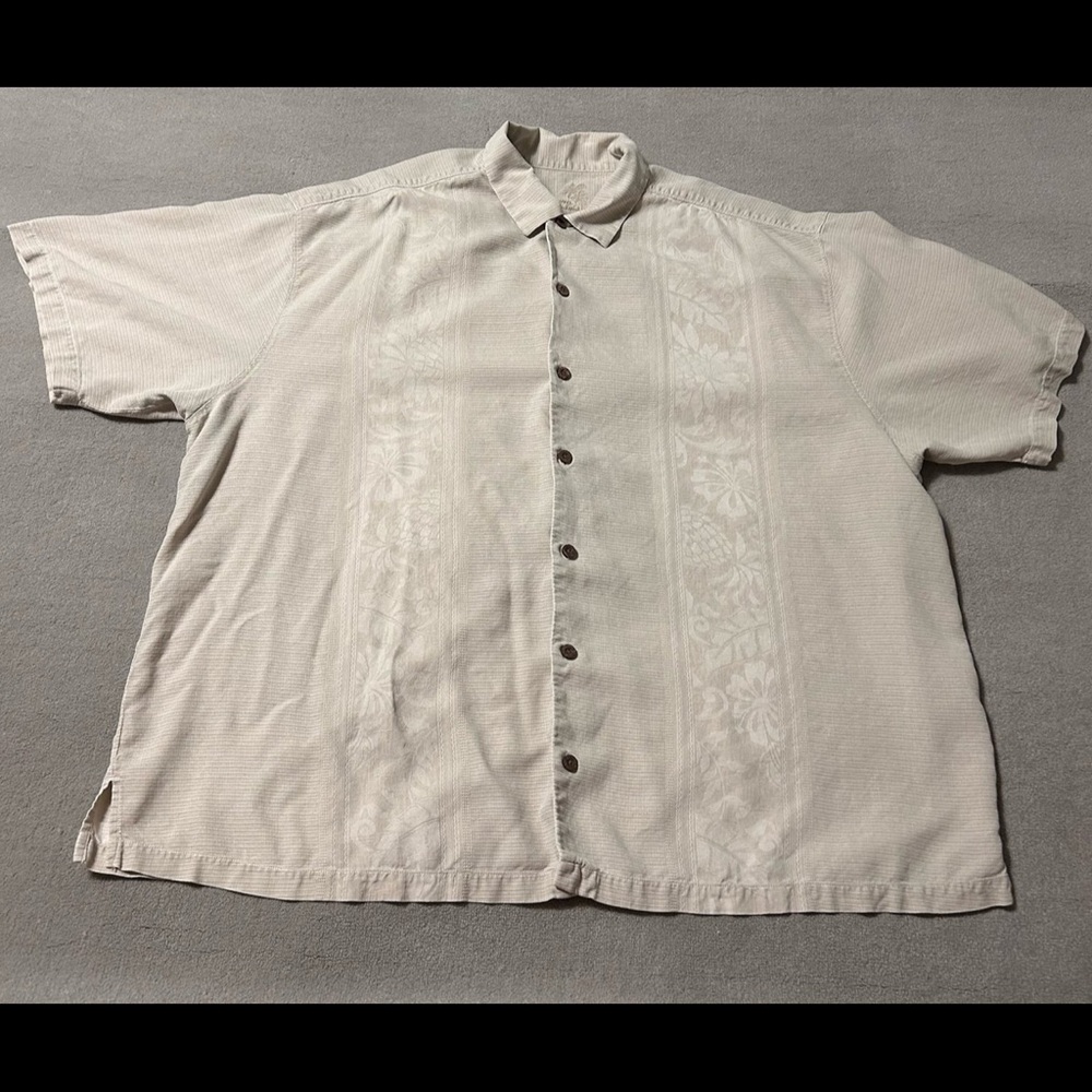 Tommy Bahama 100% Silk Tropical Beige Button Shirt - Size 3XB